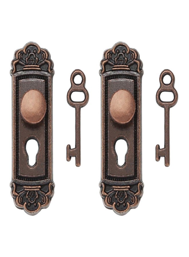 KH866 2PCS 1/12 Scale Miniature Door Knob Fittings with Handle Key Set for Dolls House - Image 1